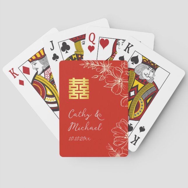 Jeu De Cartes Élégant chinois moderne script floral mariage roug (dos)