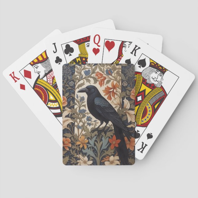 Jeu De Cartes Elégant corbeau noir William Morris Inspiré Floral (dos)