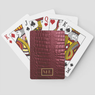 Jeu De Cartes Élégant Crocodile Bourgogne Monogramme en cuir