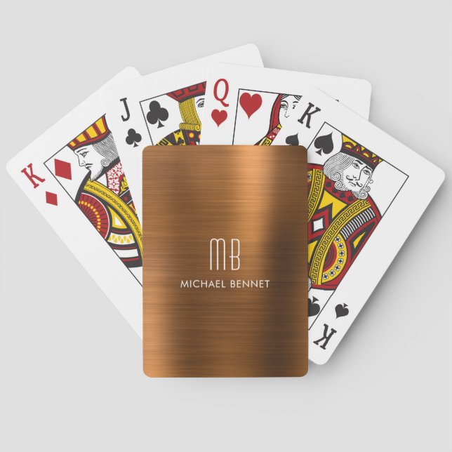 Jeu De Cartes Élégant cuivre Brown brossé Monogramme métallique (dos)