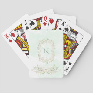 Jeu De Cartes Elégant Eucalyptus Monogramme Cadre vert ivoire