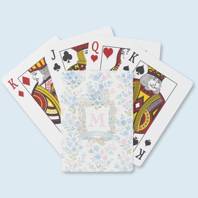 Jeu De Cartes Elegant Floral Monogram (preppy pretty grandmillennial floral monogram initial personalized playing cards)