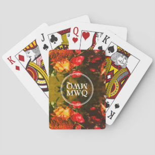 Jeu De Cartes Élégant Floral Personnalisé Monogramme Orange