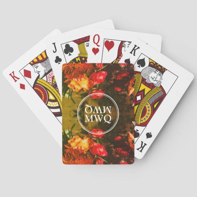 Jeu De Cartes Élégant Floral Personnalisé Monogramme Orange (dos)