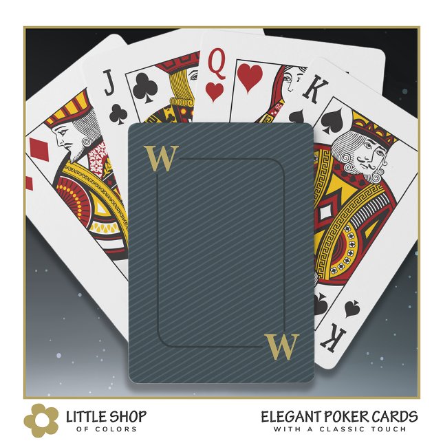 Jeu De Cartes Élégant Gris Noir Pinstripe Personnalisé Or Initia (Créateur téléchargé)