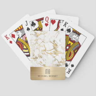 Jeu De Cartes Élégant Marbre blanc Monogramme Or