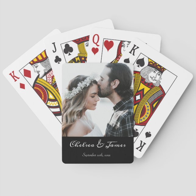 Jeu De Cartes Élégant Mariage de calligraphie photo noir et blan (dos)