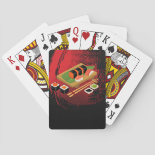 Jeu De Cartes Élégant Moderne Chic Sushi Noir & Rouge