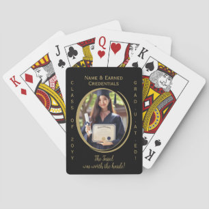 Jeu De Cartes Elégant Moderne & Fun Black & Gold Graduation Phot