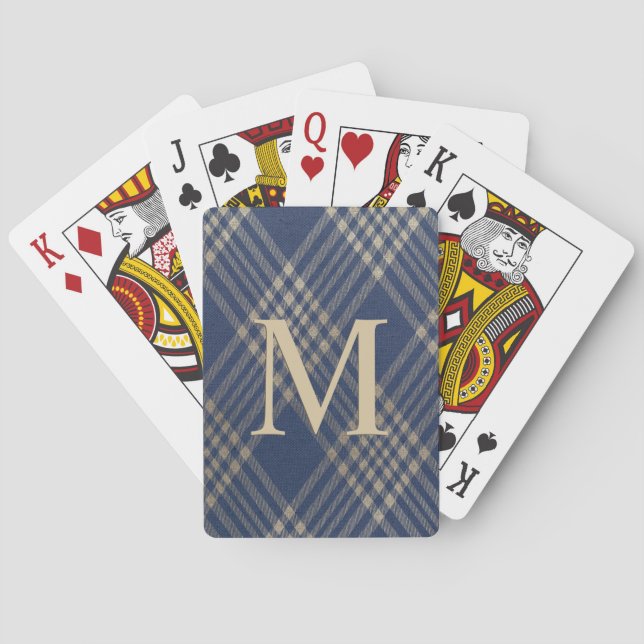 Jeu De Cartes Élégant Monogramme bleu et Tan Plaid (dos)