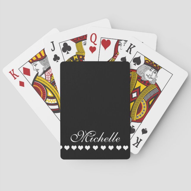 Jeu De Cartes Élégant Monogramme Coeurs blancs Noir (dos)