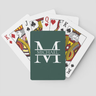 Jeu De Cartes Élégant Monogramme et nom Emerald Green Personnali