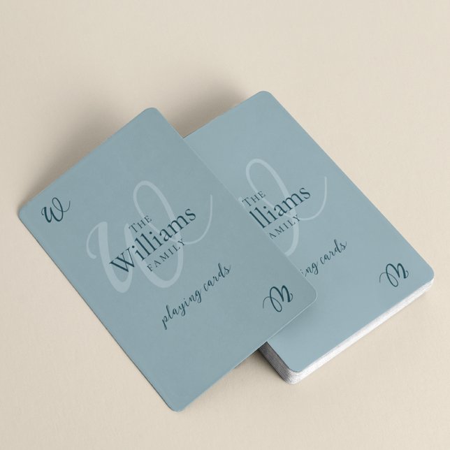 Jeu De Cartes Élégant Monogramme Familial Dusty Blue (Créateur téléchargé)