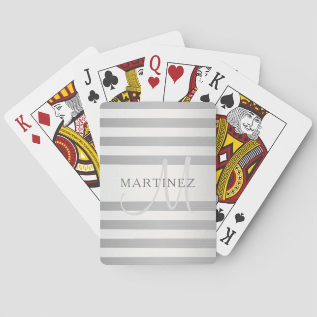 Jeu De Cartes Élégant Monogramme Faux Gris Argent Gris Gris (dos)