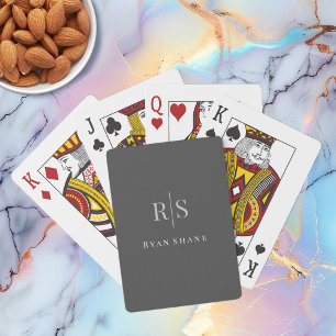 Jeu De Cartes Élégant Monogramme gris & Nom blanc, gris foncé