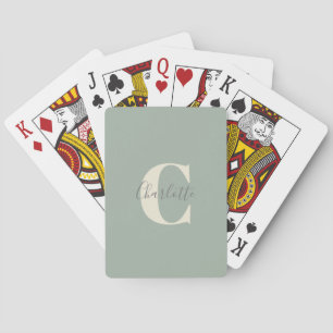 Jeu De Cartes Élégant Monogramme moderne Nom dans Sage Green