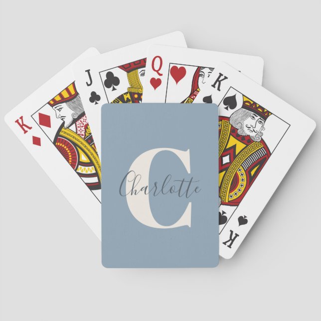 Jeu De Cartes Élégant Monogramme moderne Nom Dusty Blue (dos)