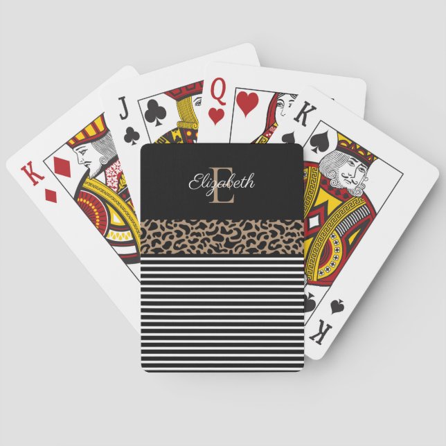 Jeu De Cartes Élégant Monogramme noir rayure blanche (dos)