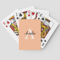 Élégant Monogramme Peach Jouer Cartes
