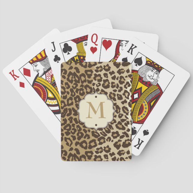Jeu De Cartes Élégant Monogramme sur mesure Empreinte de léopard (dos)