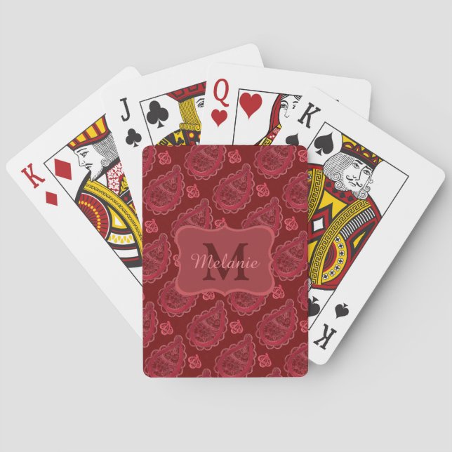 Jeu De Cartes Elégant Motif Burgundy Paisley Personnalisé (dos)