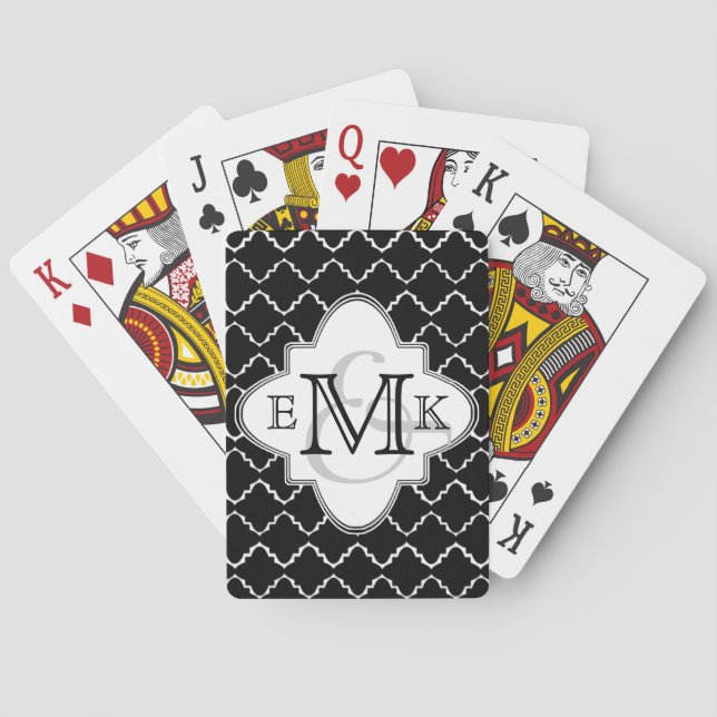 Jeu De Cartes Élégant Motif Quatrefoil - Blanc noir (dos)
