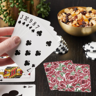 Jeu De Cartes Elégant Motif Rose Vintage - Rouge & Vert Floral