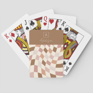 Jeu De Cartes Élégant Neutre À damiers Personnalisé Monogramme