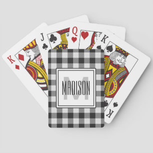 Jeu De Cartes Élégant noir blanc Buffalo Plaid Motif Monogramme