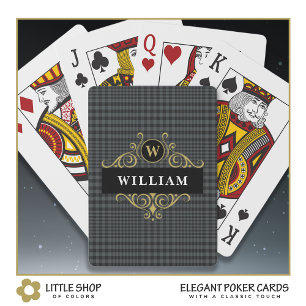 Jeu De Cartes Élégant noir gris plaqué or Emblem Monogramme Nom