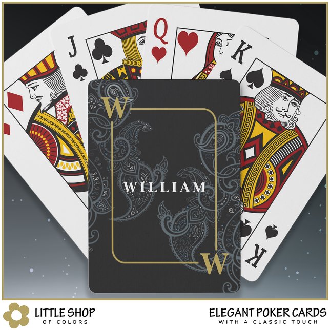 Jeu De Cartes Élégant Nom Initial Monogramme Paisley Noir Or (Créateur téléchargé)