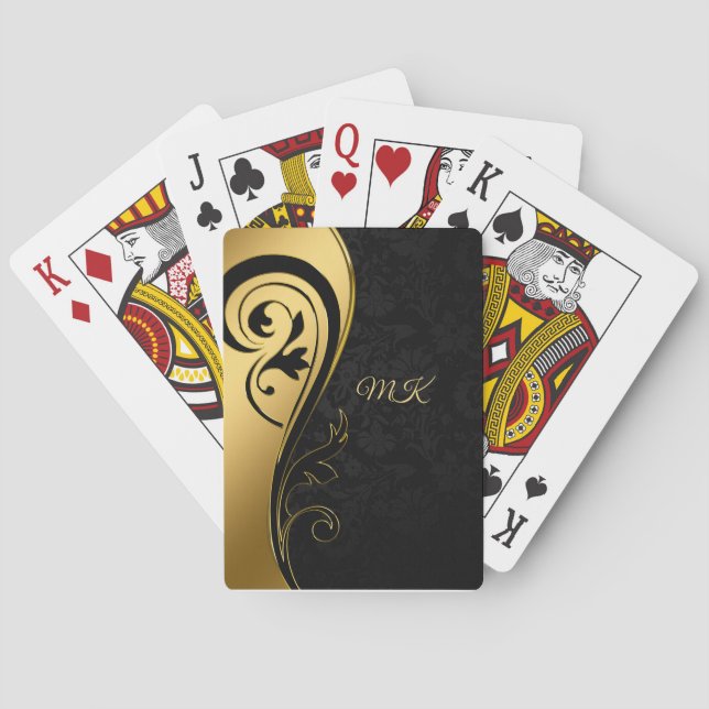 Jeu De Cartes Élégant or noir wirl design Monogramme (dos)