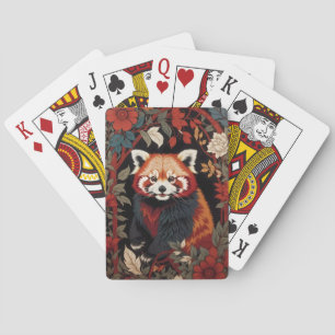 Jeu De Cartes Élégant Panda Rouge William Morris Inspiré Floral