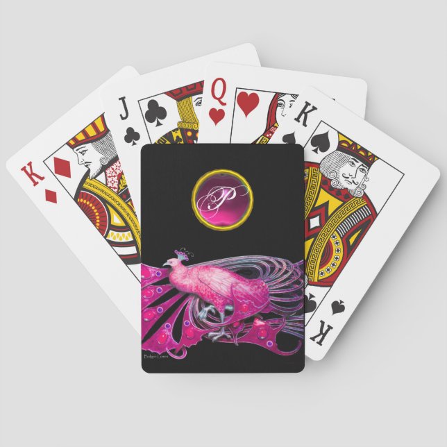 JEU DE CARTES ÉLÉGANT PEACOCK EN PURPLE ROSE, MONOGRAMME AMÉTHYS (dos)