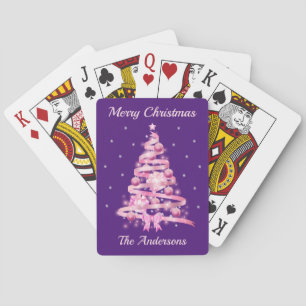 Jeu De Cartes Élégant Pink Christmas Tree Nom personnalisé