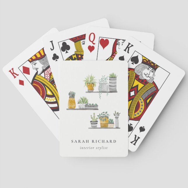 Jeu De Cartes Elégant Plante à pots Maison Aquarelle Botanique (dos)