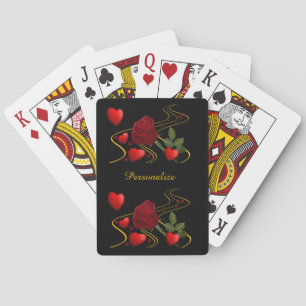 Jeu De Cartes Élégant Romantique Red Hearts Rose Gold Ribbon