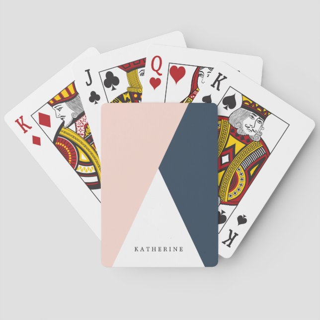 Jeu De Cartes Elégant rose pâle & bleu marine triangles géométri (dos)