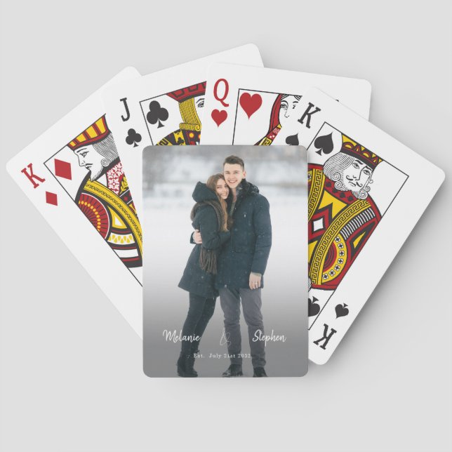 Jeu De Cartes Élégant Script Couple Noms Date Typographie Photo (dos)