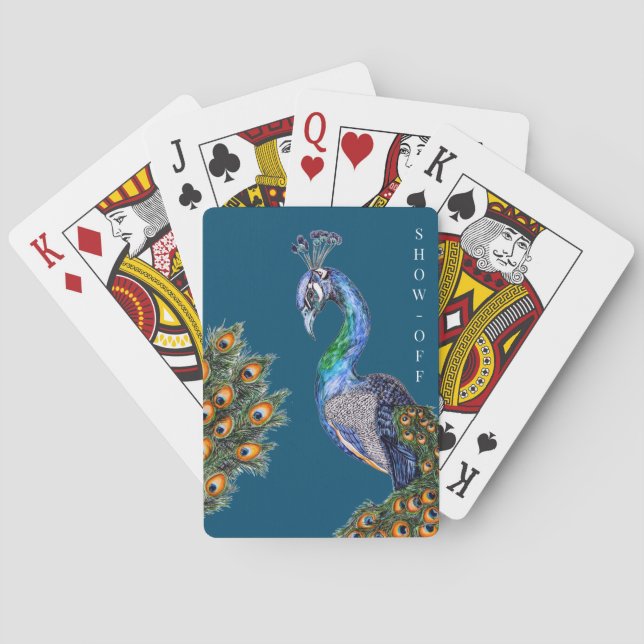 Jeu De Cartes Élégant spectacle de paon aquarelle (dos)