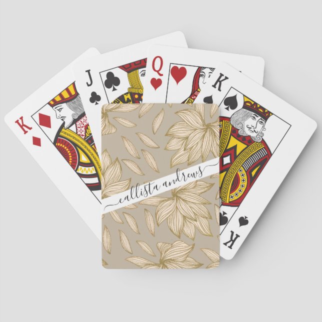 Jeu De Cartes Elégant Taupe Gold Parties scintillant Floral Line (dos)