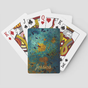 Jeu De Cartes Élégant vigne abstraite bleue et or personnalisée