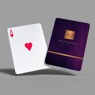 Jeu De Cartes Élégant violet moderne et or en cuir monogrammé