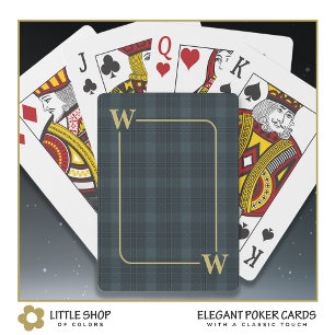 Jeu De Cartes Élégant Vitre Noir Or Plaid Monogramme