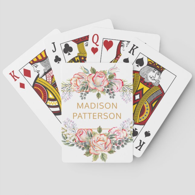 Jeu De Cartes Elégante aquarelle personnalisée Floral Girly Chic (dos)