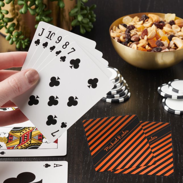 Jeu De Cartes Élégante bande diagonale noire et orange Nom (In Situ)