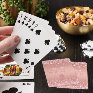 Jeu De Cartes Élégante Douche de Mariée Luxe Pailletée Rose Doré