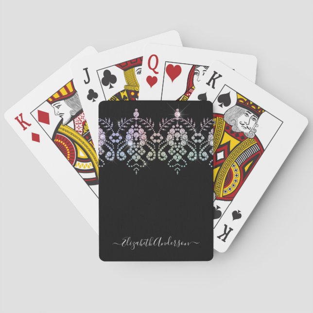 Jeu De Cartes Élégante Fille Diamond Étincelle Nom du monogramme (dos)