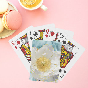 Jeu De Cartes Elégante Fleur Blanche Simple Luxe Aquarelle Or