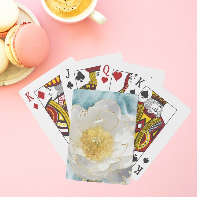 Jeu De Cartes Elégante Fleur Blanche Simple Luxe Aquarelle Or (Créateur téléchargé)